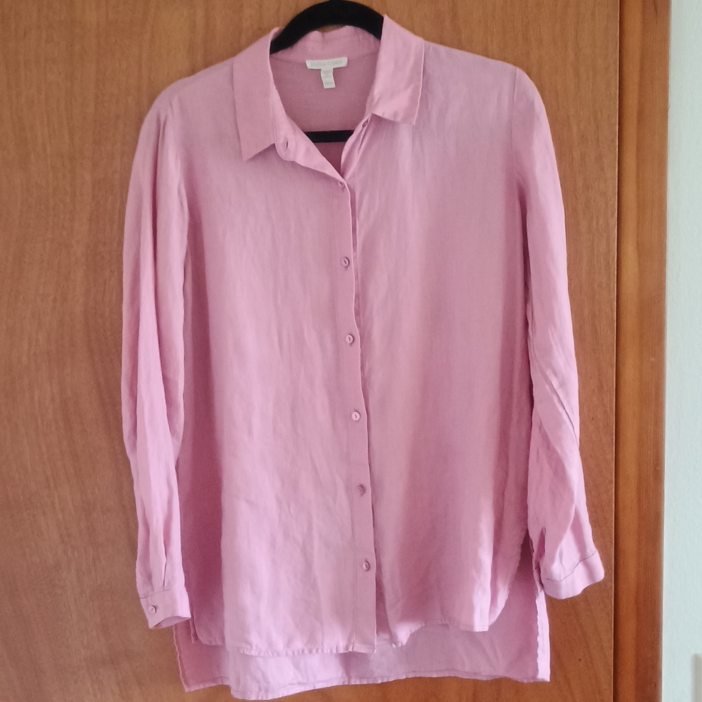 Eileen Fisher Lightweight Linen Shirt in Blush Rose - Oversized & Soft - XXS